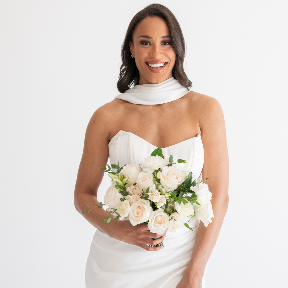 ivory wedding dress with white bouquet Ivory Wedding Rose Inspiration
