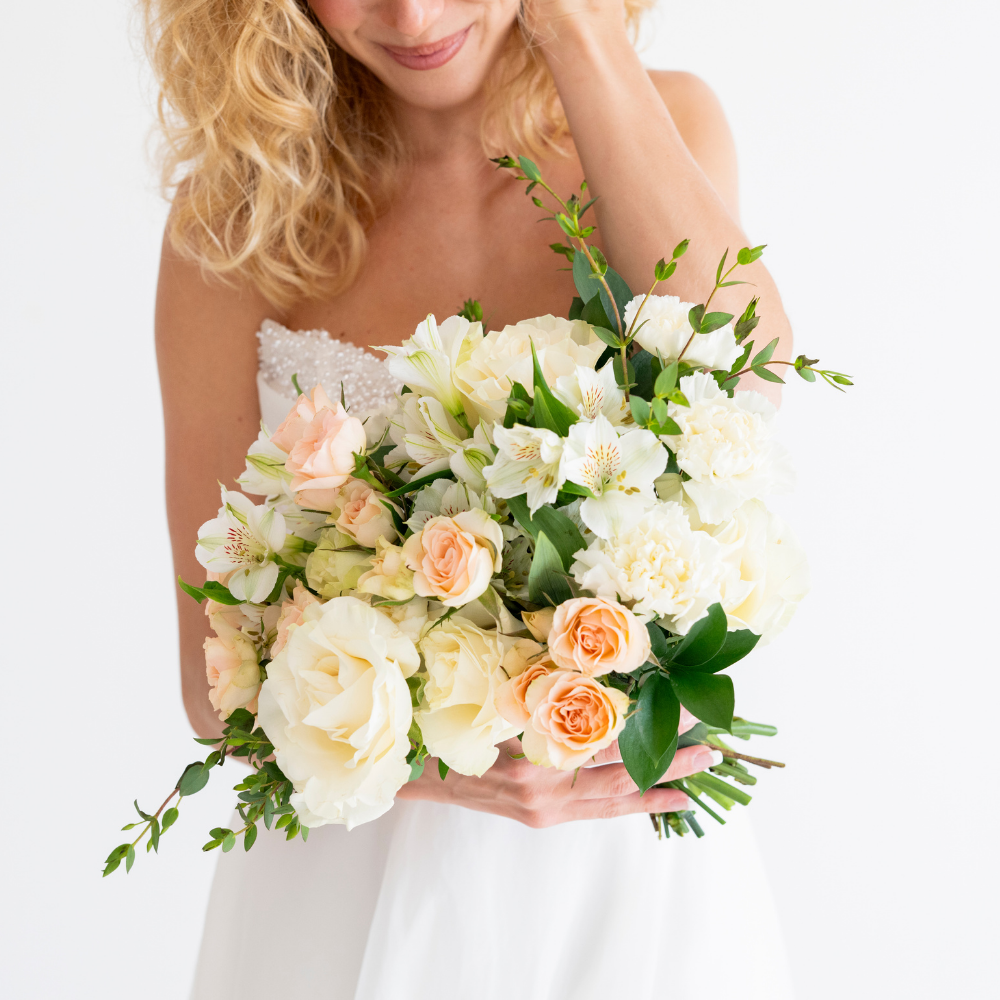 Peach and Cream Premade Bridal Bouquet | Flower Moxie
