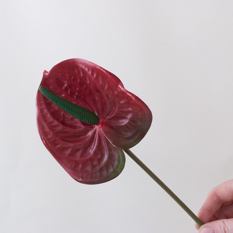 Faux Silk Burgundy Red Anthurium Tropical Flower
