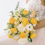 Yellow and White Bridal Bouquet with Feverfew and Yellow Ranunculus