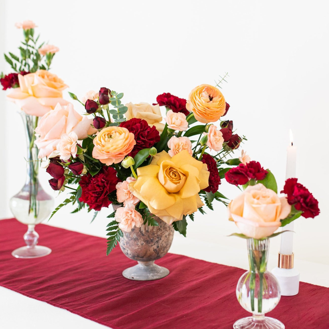 Peach and Burgundy Centerpieces, DIY Wedding Flowers