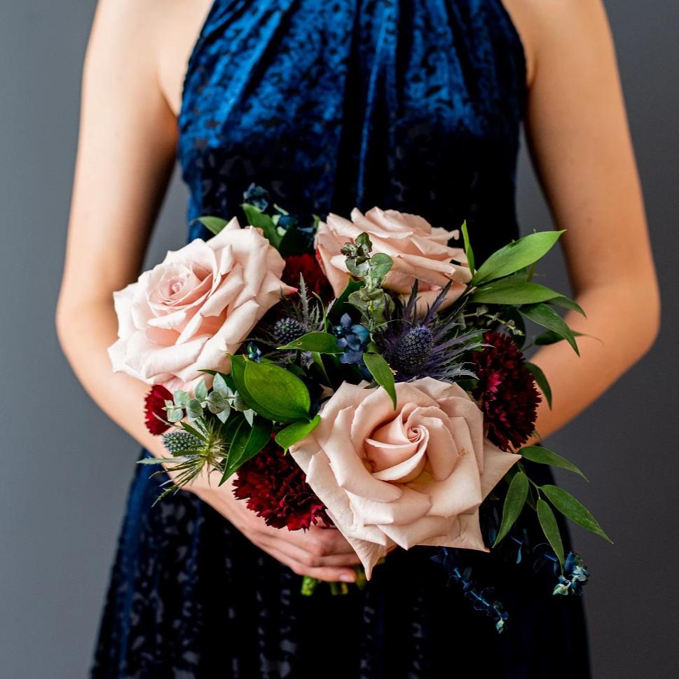 Burgundy Flowers For Navy Blue Bridesmaid Dresses Small Free-Form Bridal Bouquet In Burgundy Navy Burgundy Flowers For Navy Blue Bridesmaid Dresses Small Free-Form Bridal Bouquet In Burgundy Navy