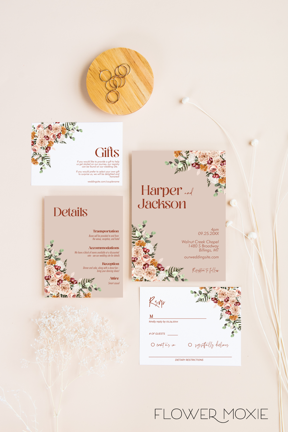 Canyon Rose Invitation Suite Template - 030