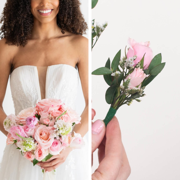 Blush Satin Elopement Set: 1 Bridal Bouquet + 1 Boutonniere