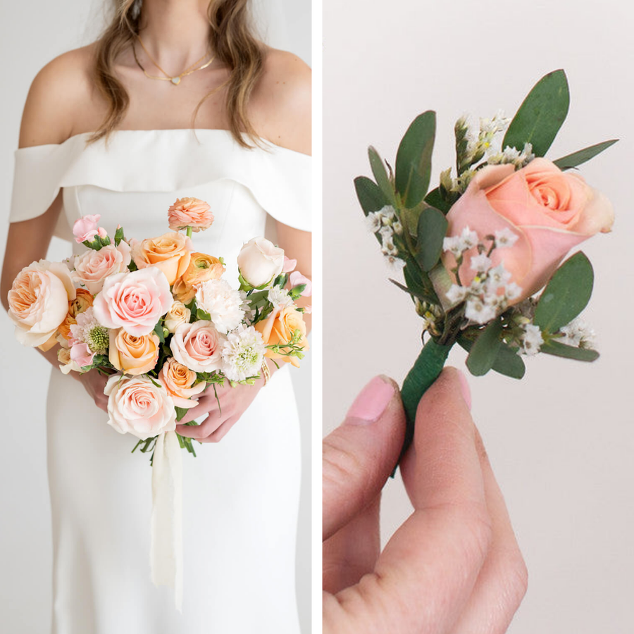 pothos wedding bouquet Peachy Keen Elopement Set: 1 Bridal Bouquet + 1 Boutonniere