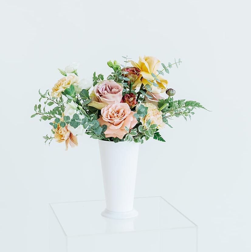 Tall white Mint Julep Cup centerpiece