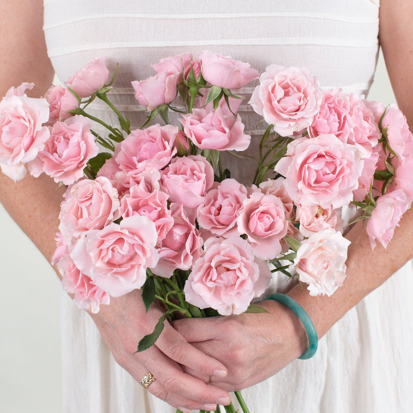 Real Touch Blush Pink Peonies Centerpiece with Pink Baby Breath