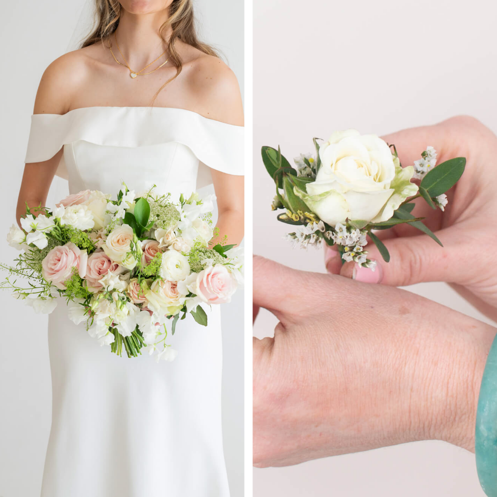 Blush and Cream Elopement Wedding Florals Set: 1 Bridal Bouquet + 1 Boutonniere. Ready to go!
