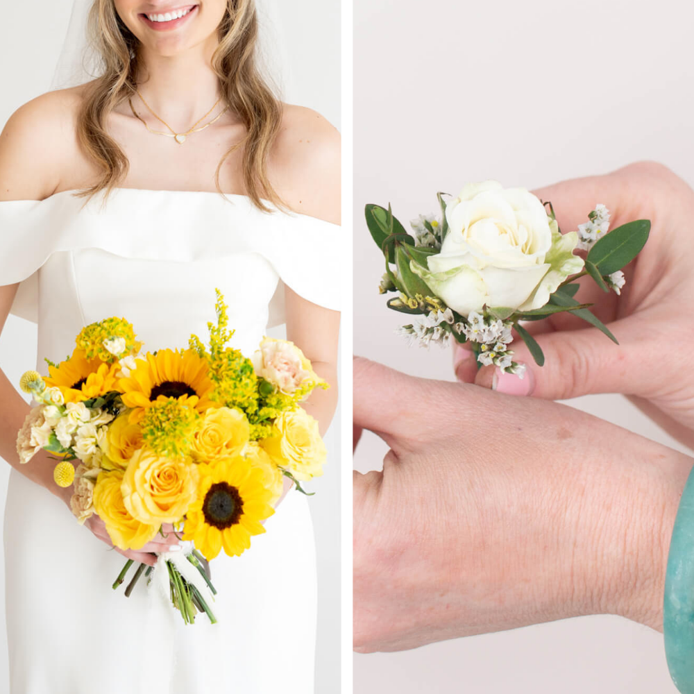 Yellow Elopement Wedding Florals Set: 1 Bridal Bouquet + 1 Boutonniere. Ready to go!
