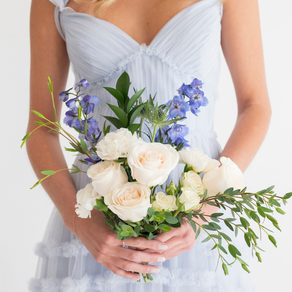 blue bridesmaid dresses flowers Blue Premade Bridesmaid Bouquet | Flower Moxie DIY Wedding 4