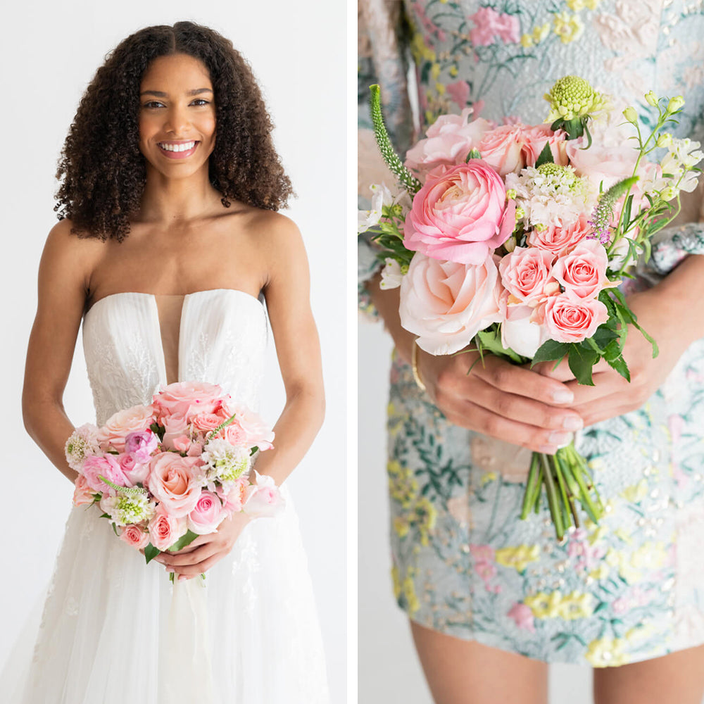 blush premade bridal and bridesmaid bouquet