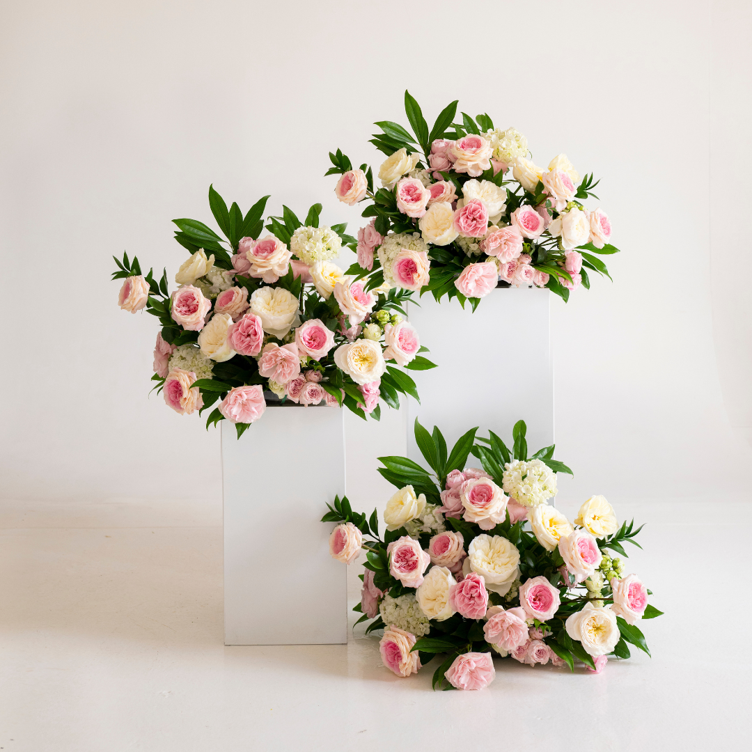 Soft Pink and Cream Garden Rose Large Ceremony Pillar Arrangement