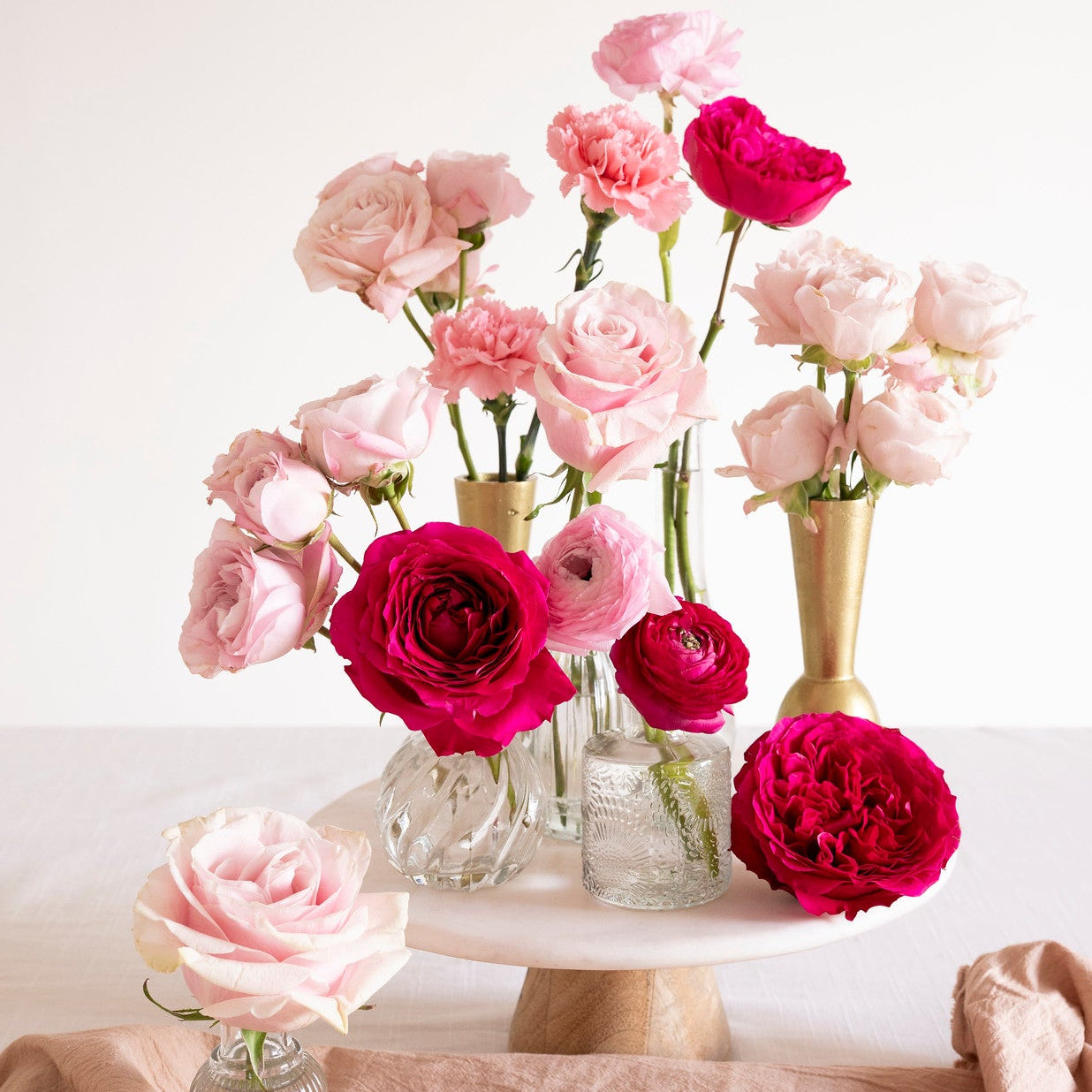 Deep Pink Garden Rose Bud Vases - Set of 20