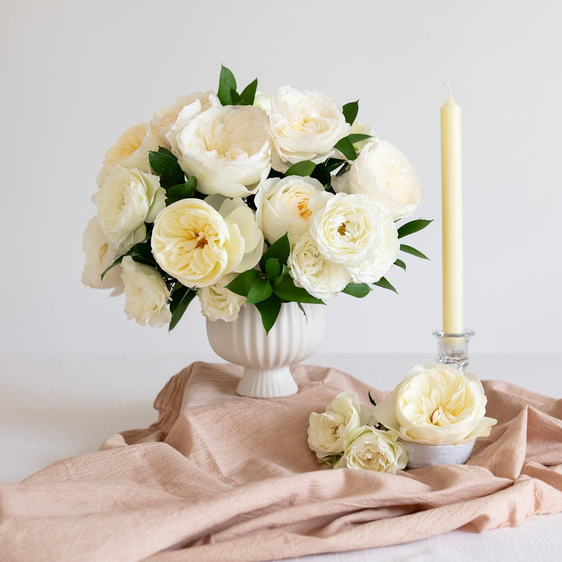 Ivory Garden Rose Compote Centerpiece