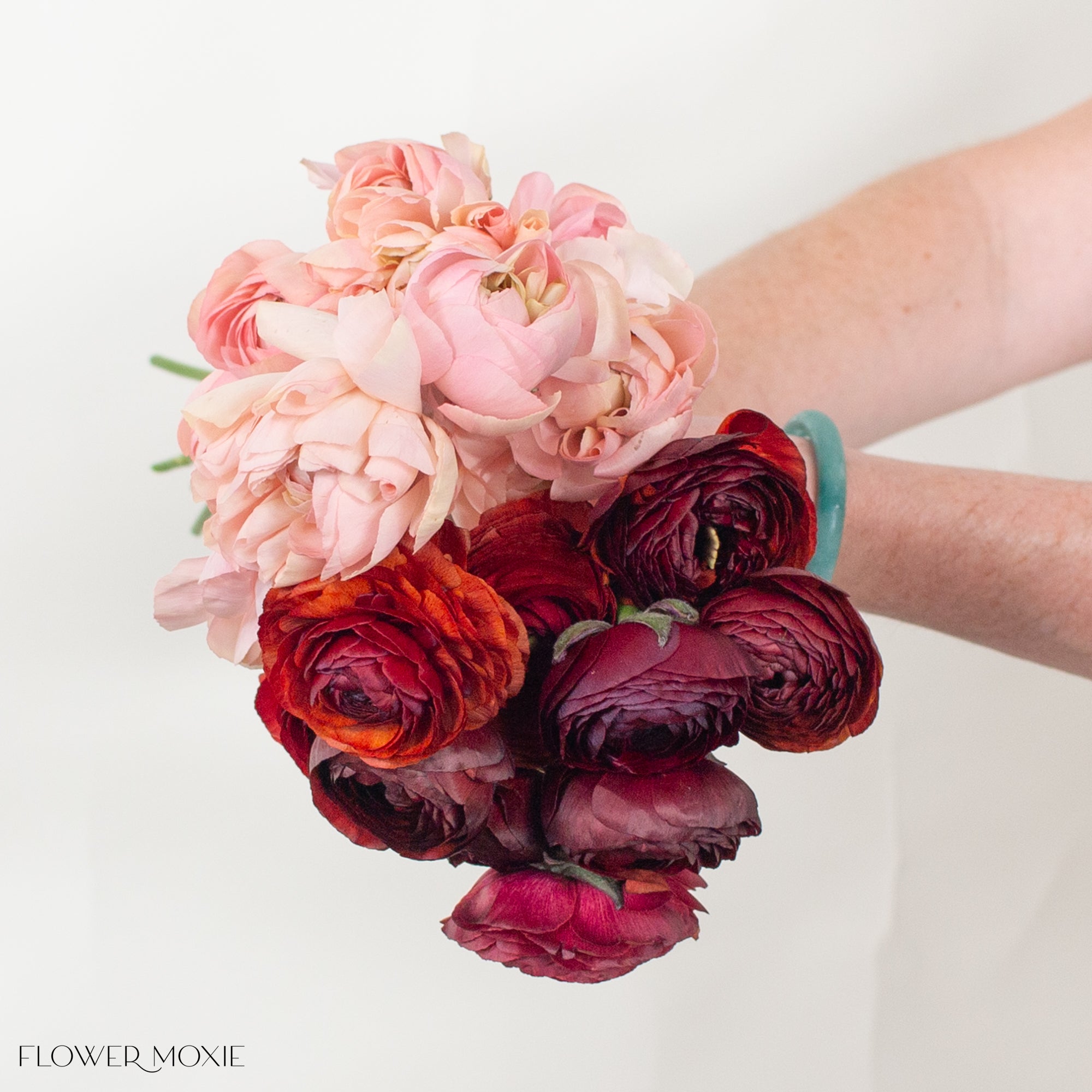 Peach and Burgundy Ranunculus Mixed Box