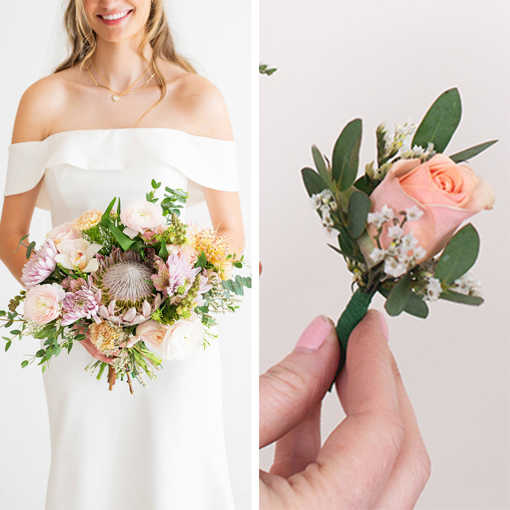 Pastella Elopement Set: 1 Bridal Bouquet + 1 Boutonniere – Flower Moxie