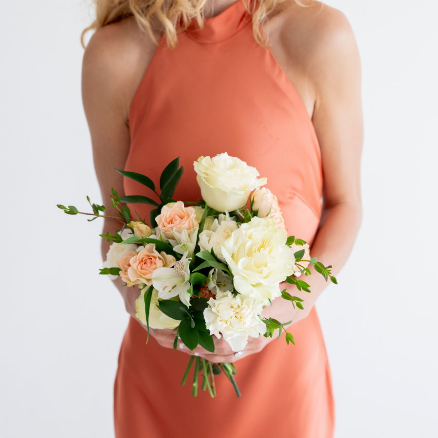 Peach and Cream Premade Bridesmaid Bouquet | Flower Moxie 10