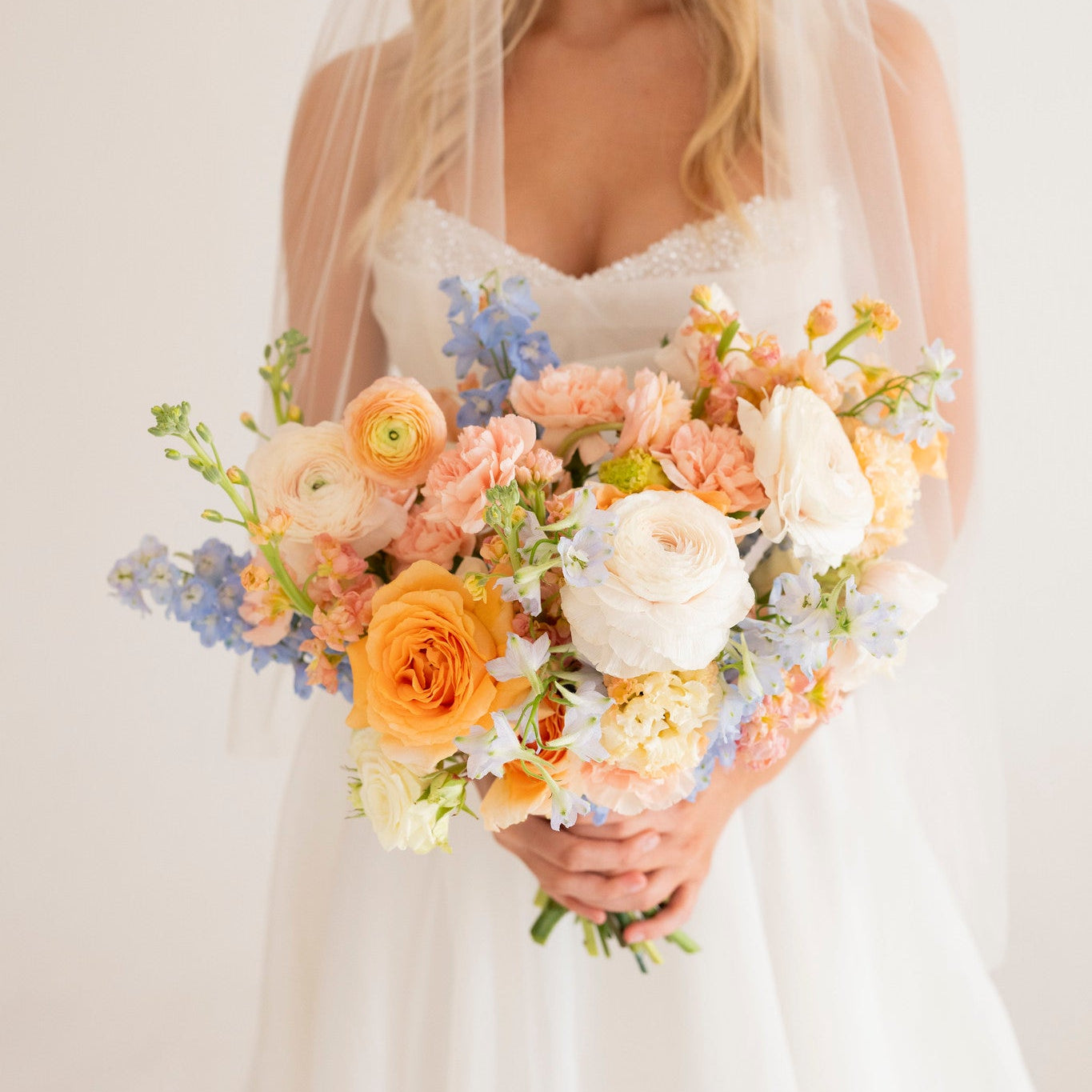 Peach and Blue Bridal Bouquet