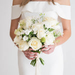 white linen premade bridal bouquet