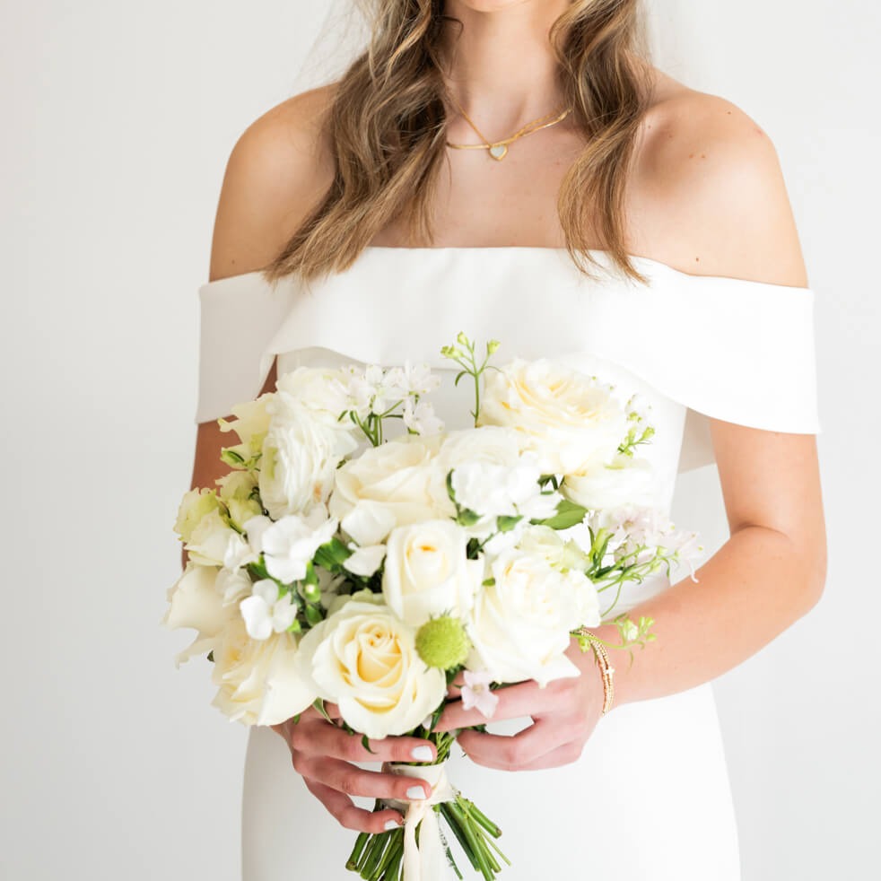 white linen premade bridal bouquet
