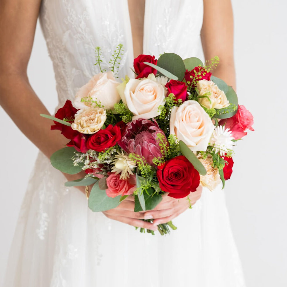 premade red white wedding bouquets