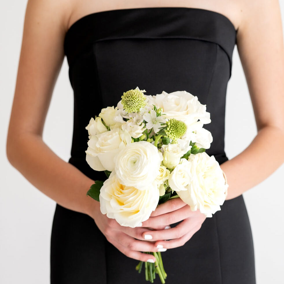 white linen premade bridesmaid bouquet