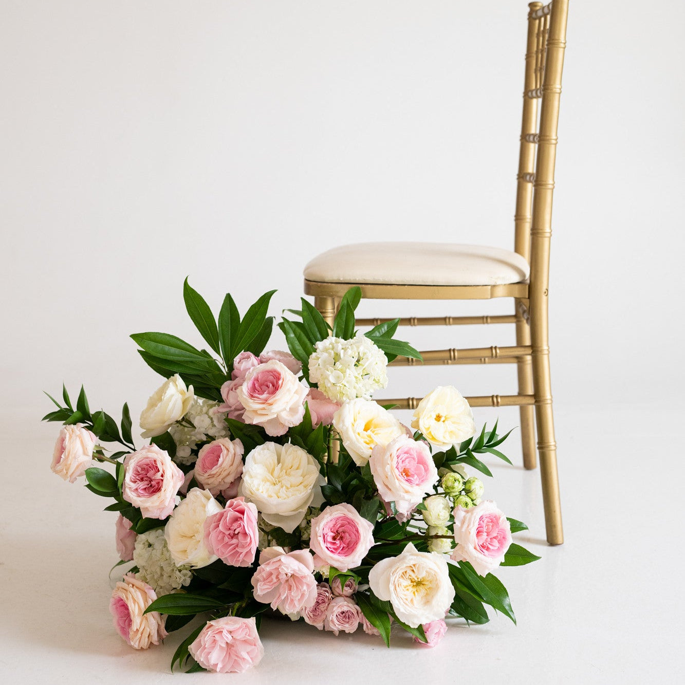Soft Pink and Cream Garden Rose Large Aisle Marker Arrangement