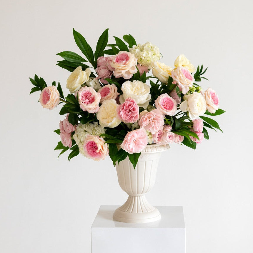 Soft Pink and Cream Garden Rose Large Ceremony Urn Arrangement
