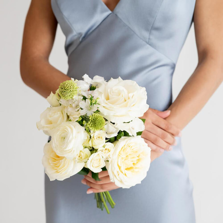 White Linen Premade Bridesmaid Bouquet | Flower Moxie