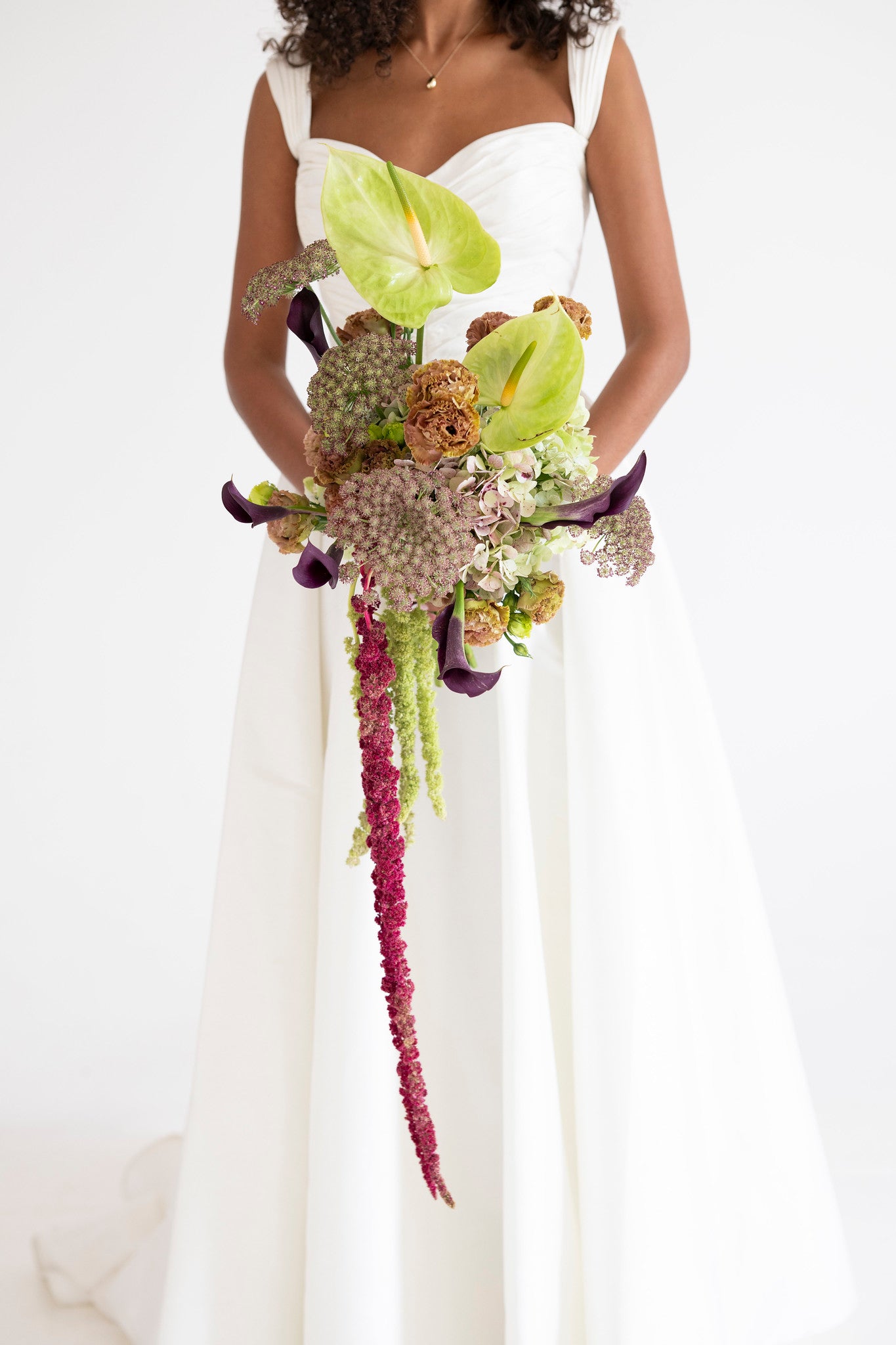 Antique Garden Bridal Bouquet anthurium huydrangea amaranthus
