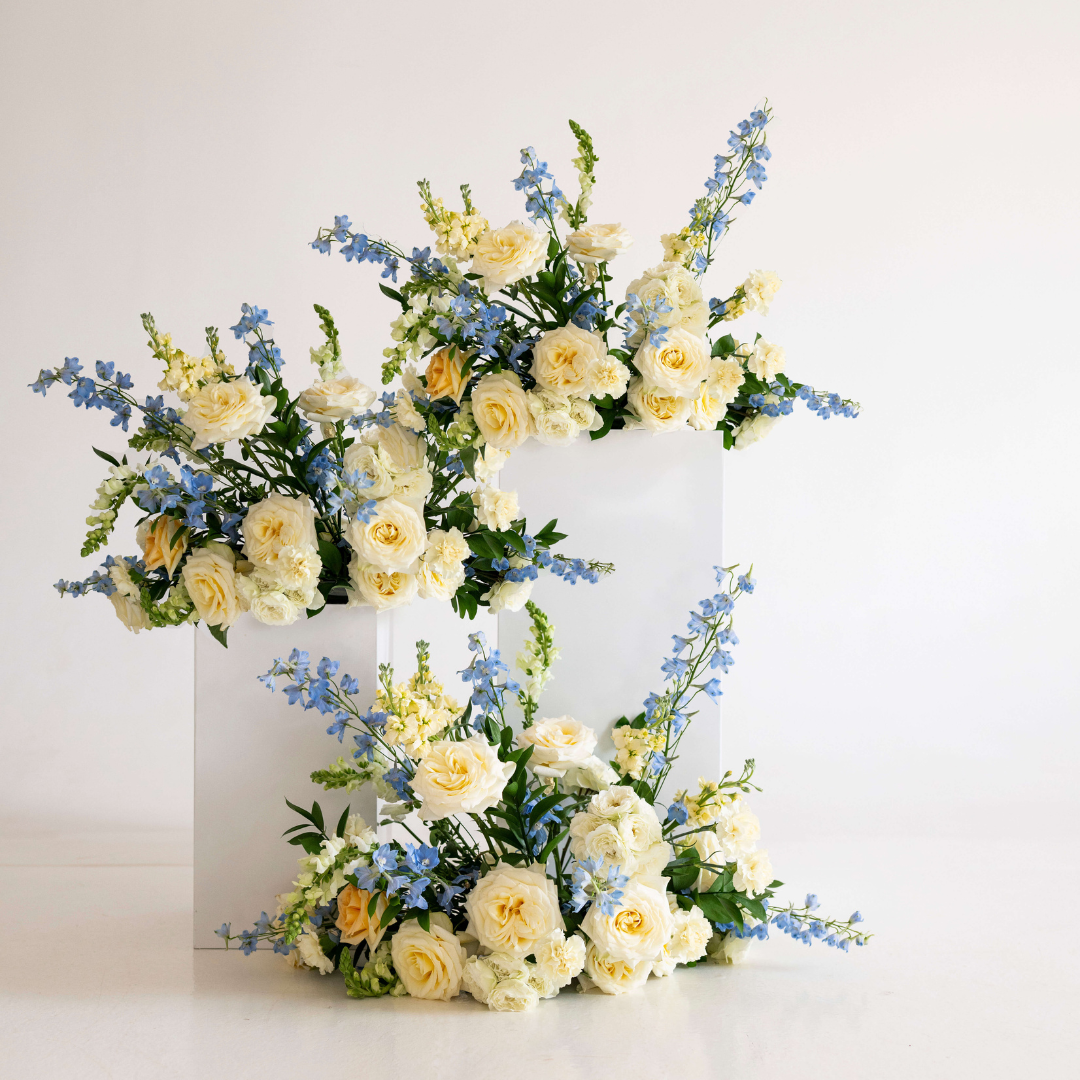 Blue and Buttercream Large Ceremony Pillar Arrangement