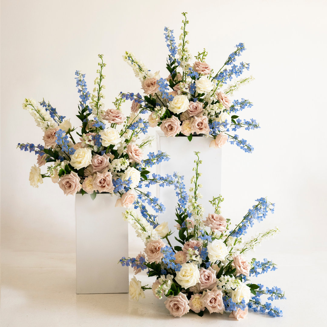 Blush and Blue Large Ceremony Pillar Arrangement