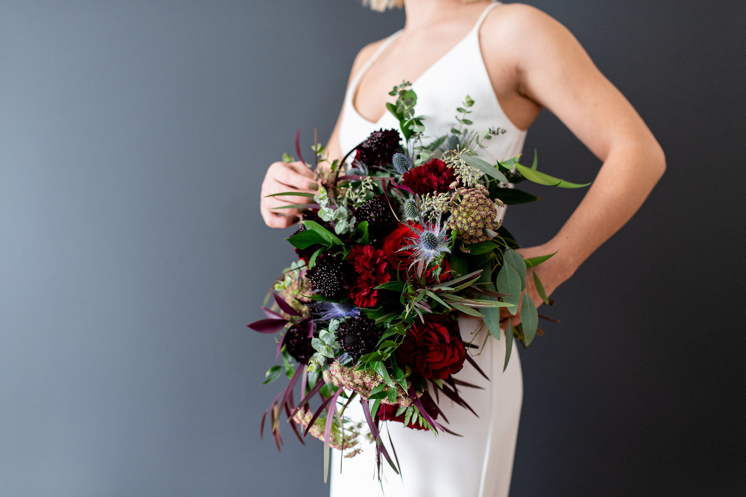 moody scarlet bridal bouquet
