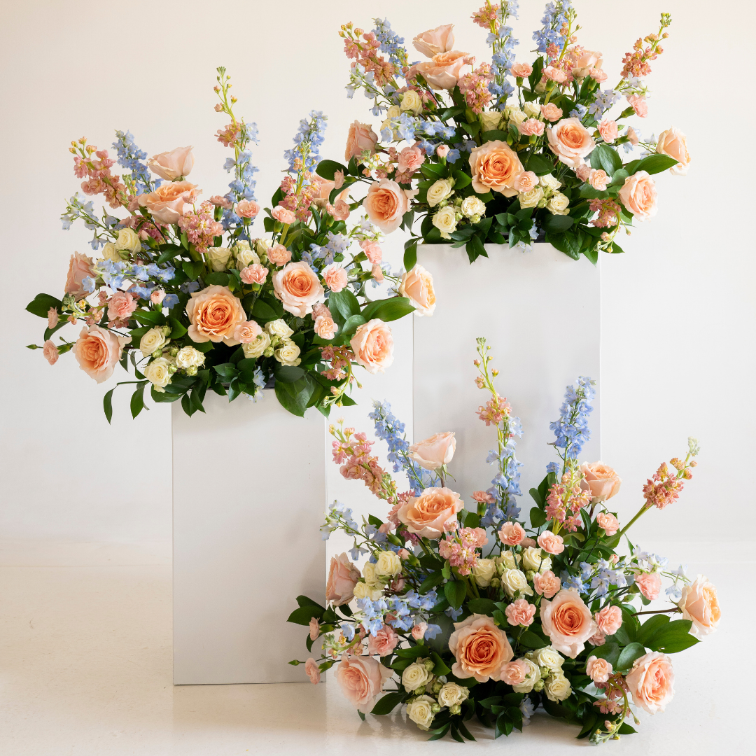 Peach and Blue Large Ceremony Pillar Arrangement
