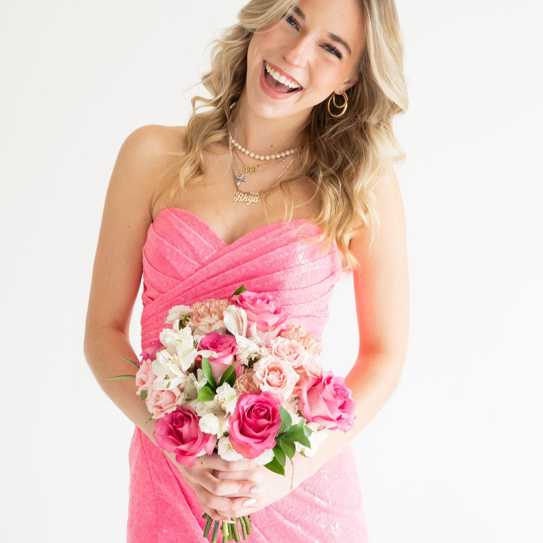 strapless open back dress Premade Prom Bouquets - Pink | Flower Moxie
