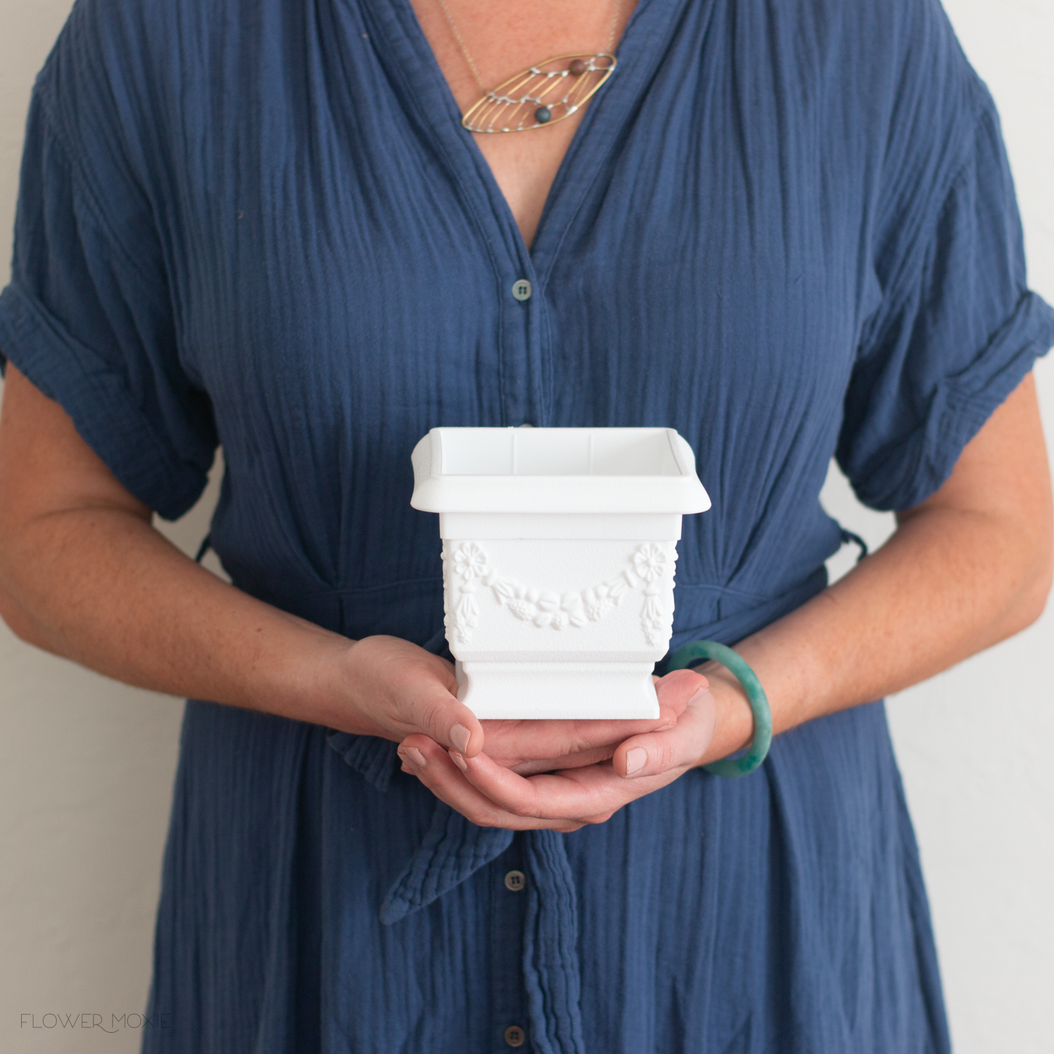 White Pedestal Plastic Vase with Scroll Detail Success