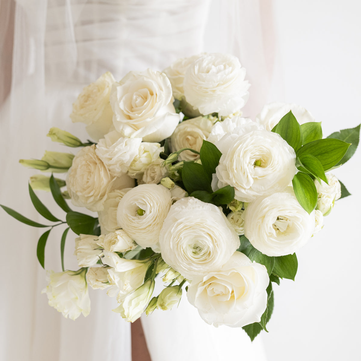 White Linen Bridal Bouquet
