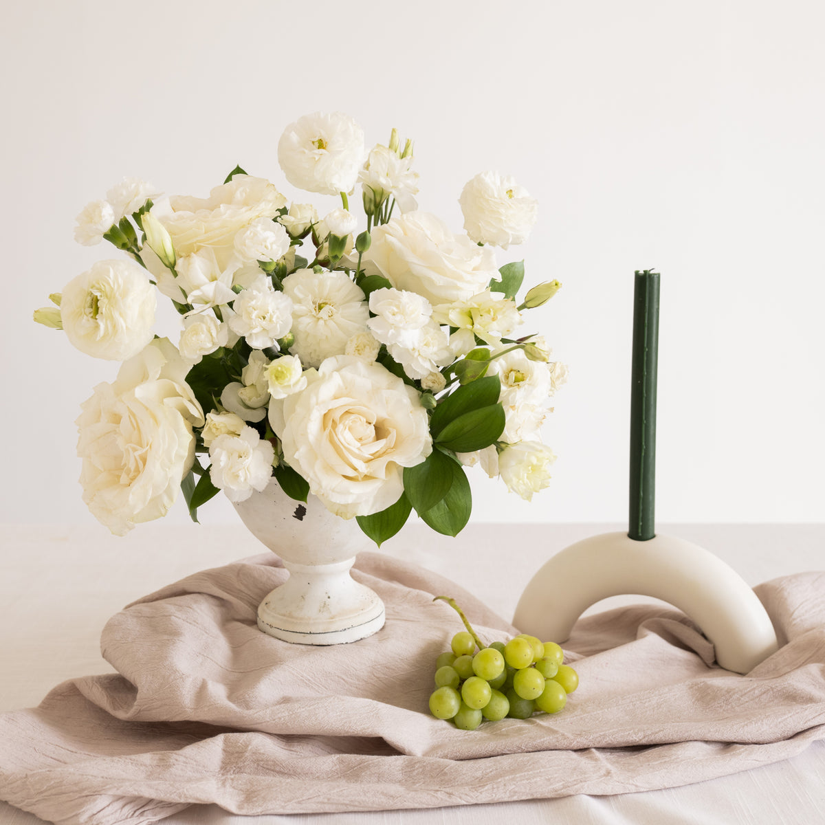 White Linen Centerpiece
