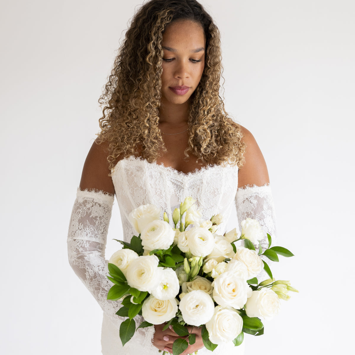 White Linen Bridal Bouquet
