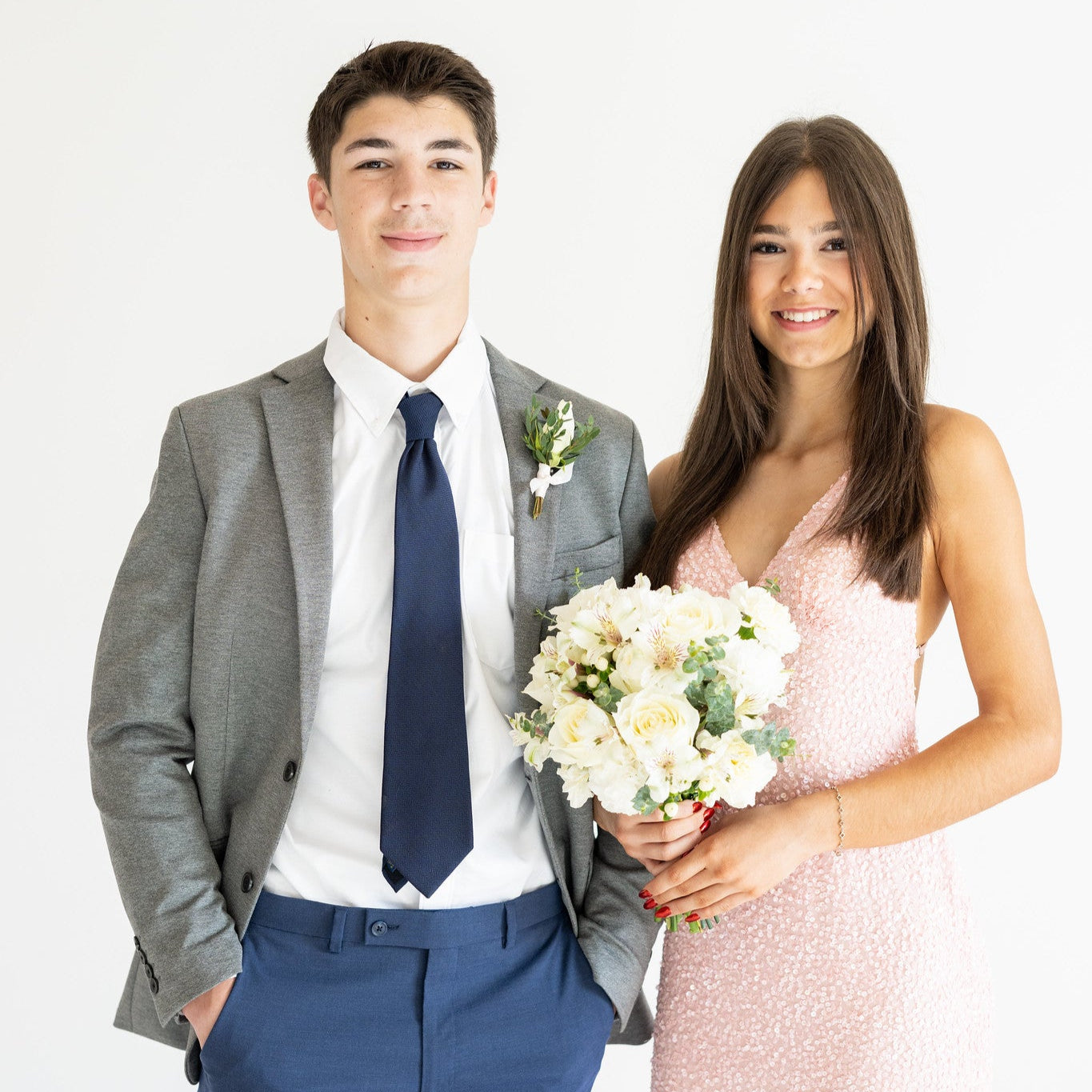 white prom flower bouquet