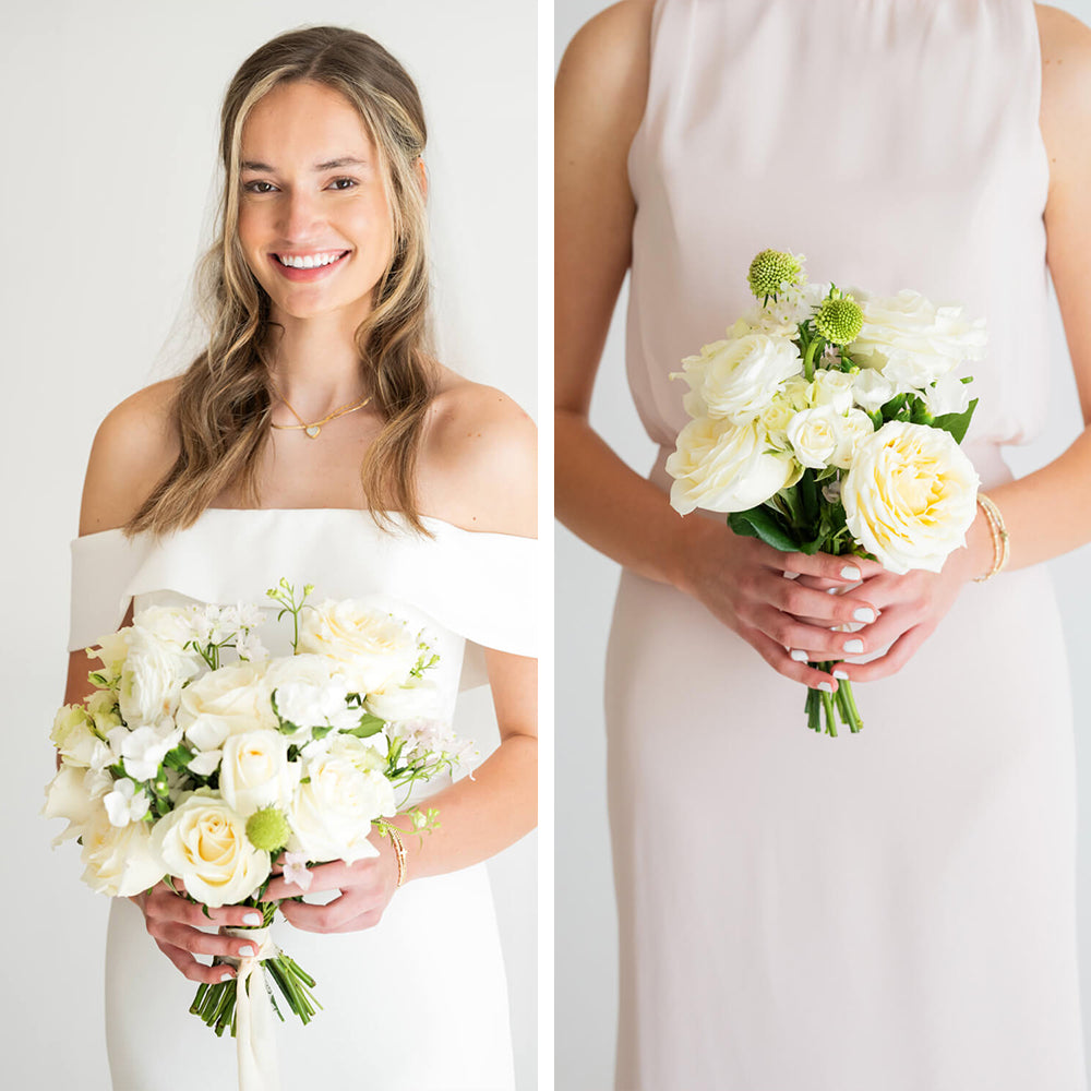 white linen premade wedding party bouquets