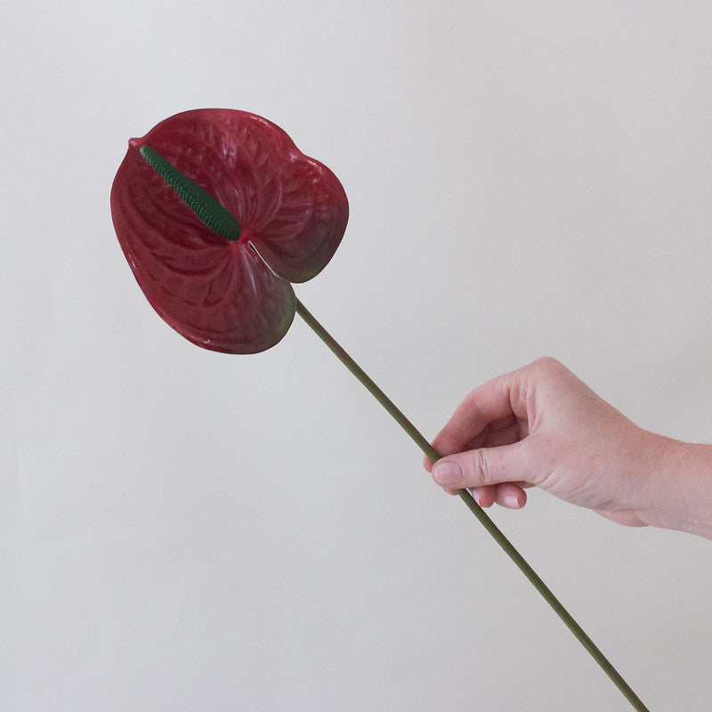 fake anthurium Faux Silk Burgundy Red Anthurium Tropical Flower