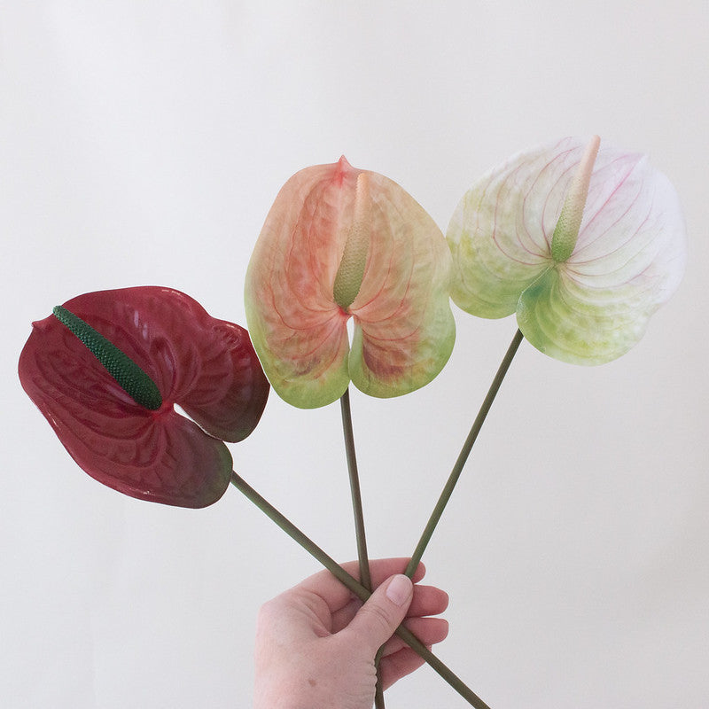 anthurium faux flower Faux Silk Burgundy Red Anthurium Tropical Flower