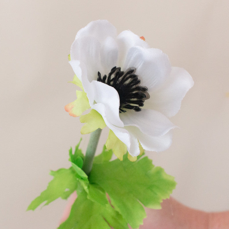 Silk White Anemone Flower with Black Center