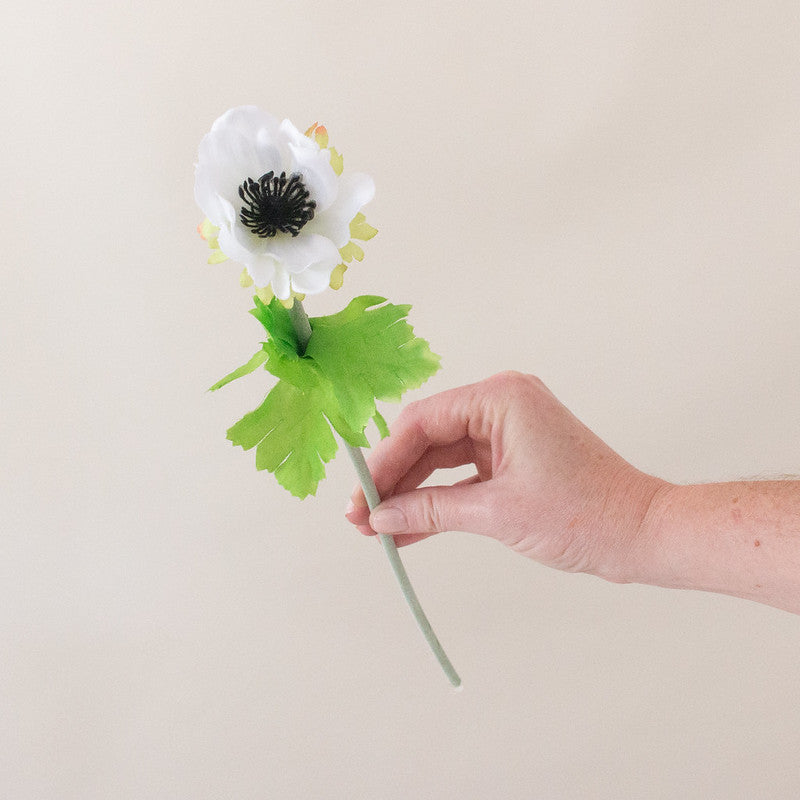 Silk White Anemone Flower with Black Center