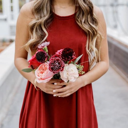flowers that go with red dresses Do These Flowers Go with This Bridesmaid Dress?
