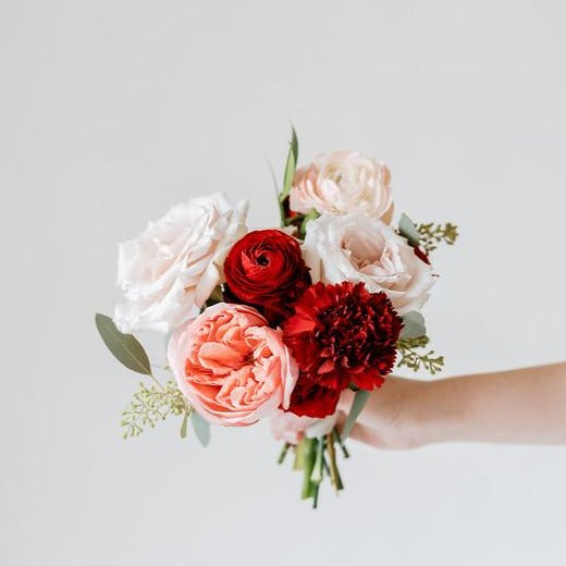 Red and Dusty Blush Bridesmaid DIY Wedding Bouquet by Flower Moxie