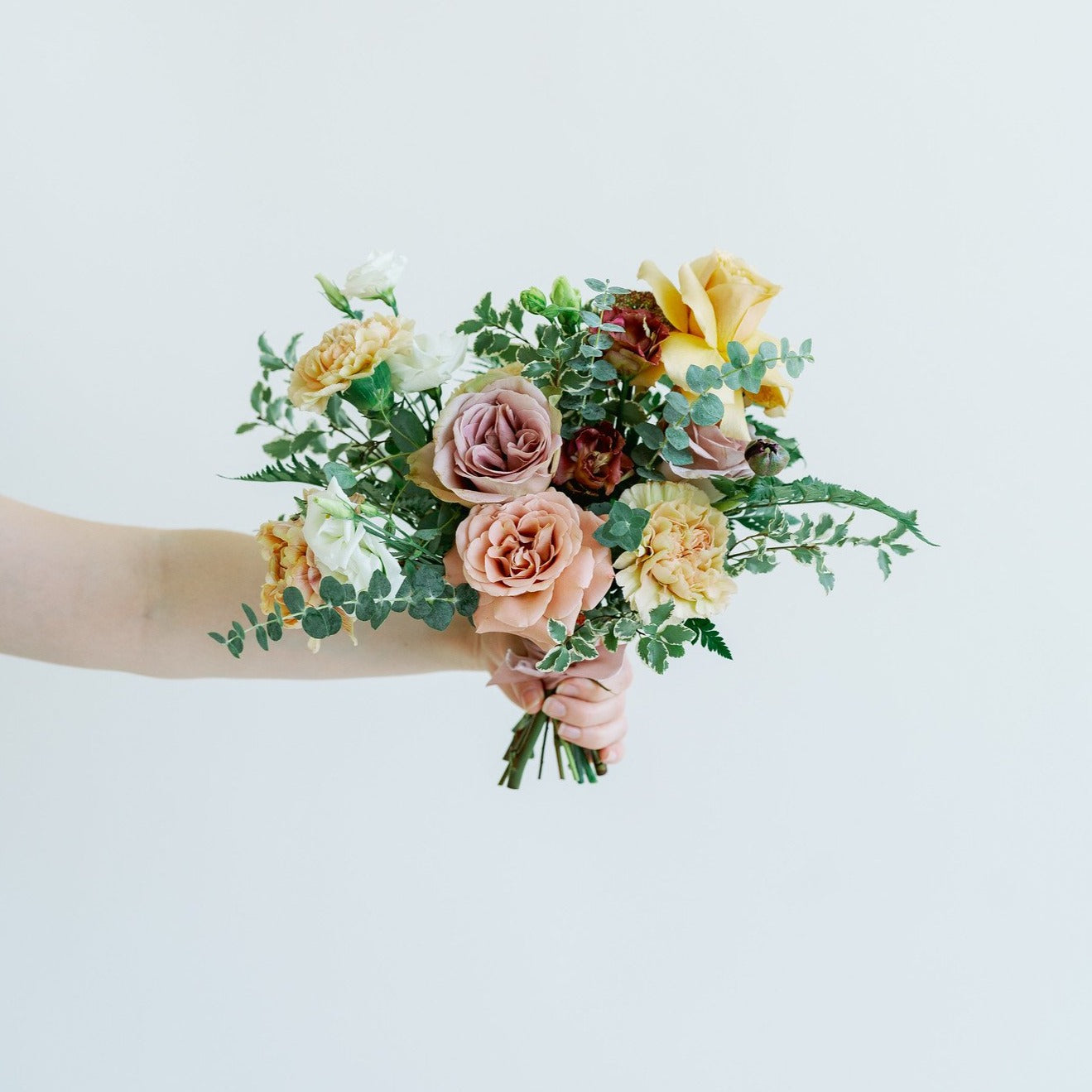 Mustard, Peach, and Mauve Bridal Bouquet Flowers for DIY Wedding
