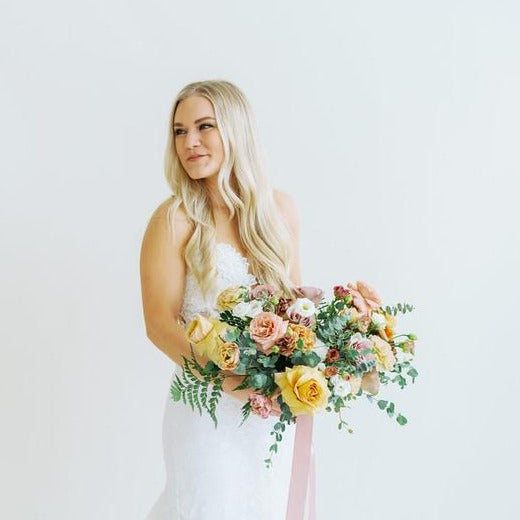 Mustard, Peach, and Mauve Bridal Bouquet Flowers for DIY Wedding