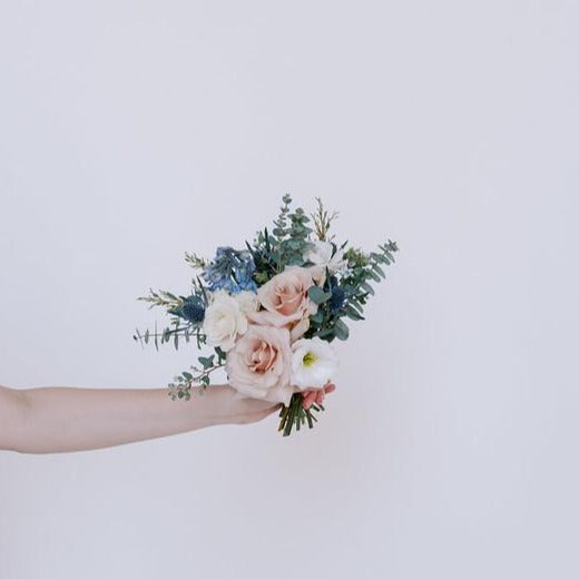 Dusty Blush and Blue Bridesmaid Bouquet DIY Fresh Wedding Flowers by Flower Moxie